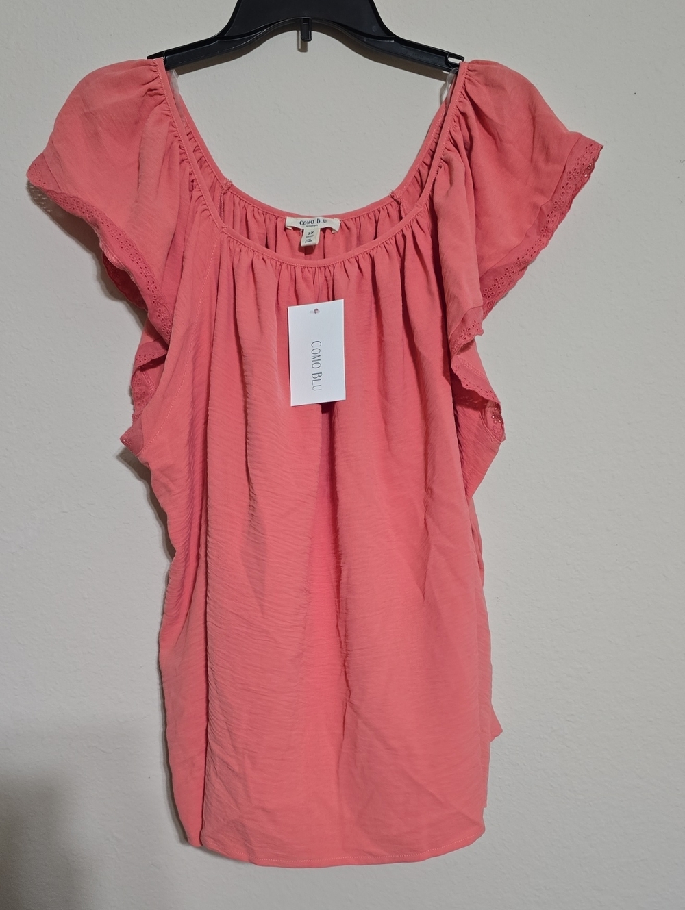 NWT Womens Como Blu Coral Flutter Sleeve Top Size 2X